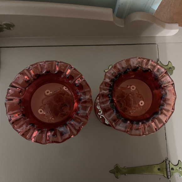 Victorian Mary Gregory Cranberry Glass Mantle LUSTRE Vases - Picture 8 of 11